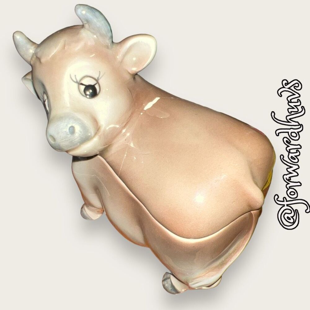 Vintage Gray Bull Sugar Jar With Lid - REPAIRED - Damaged